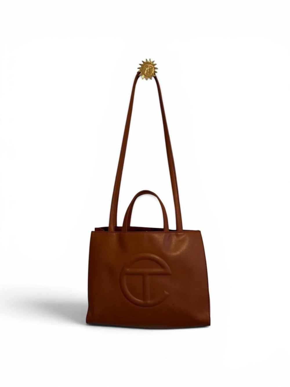 Telfar Brown Leather Tote with Embossed Logo